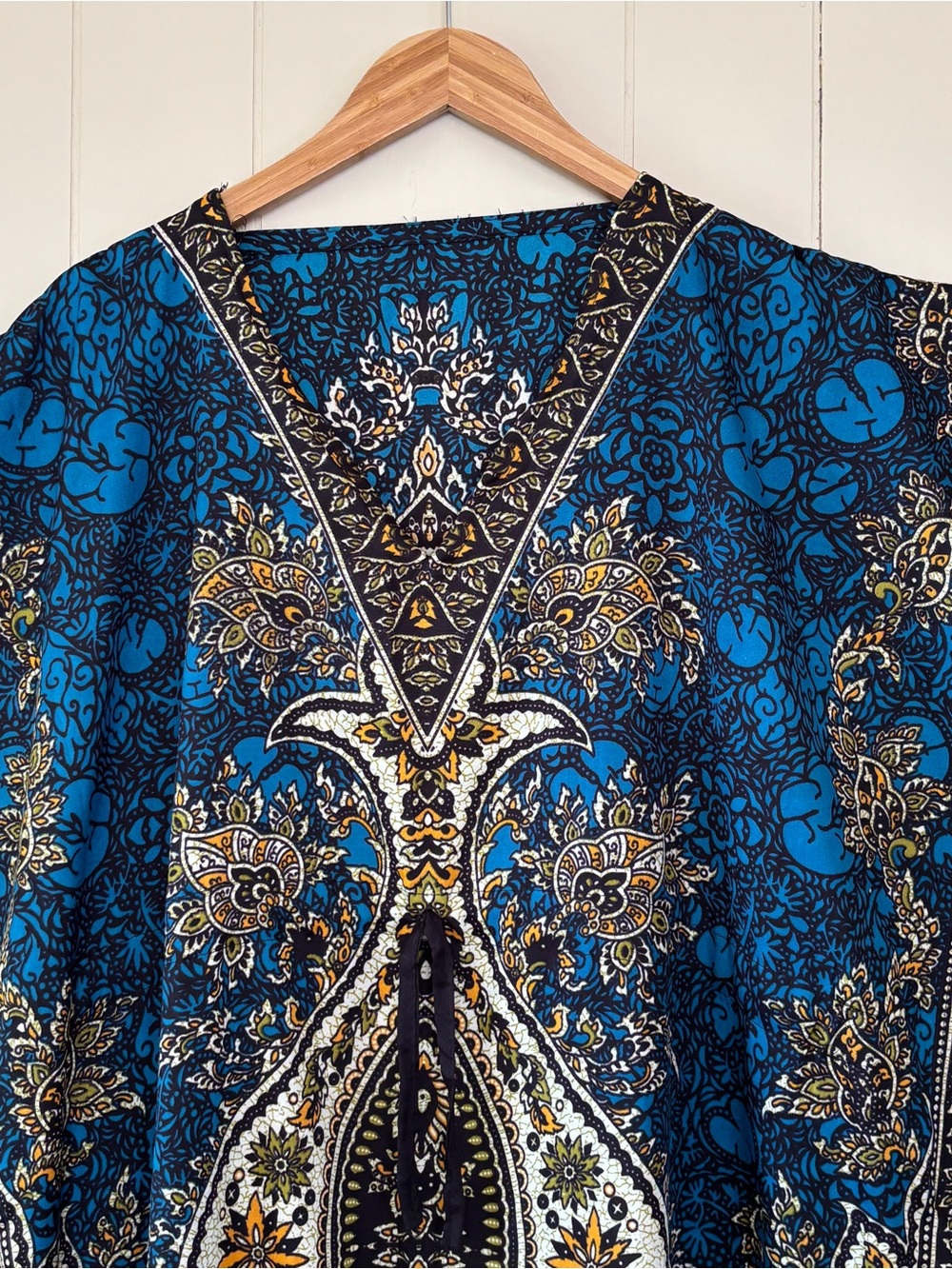 Blue Paisley V-Neck Women's Swim Coverup / 70’s Vibe / Mrs Roper / Caftan